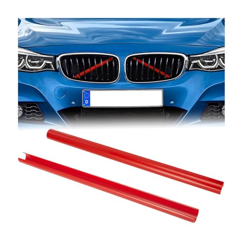 Image of HZEL Car Grill Inserts Trims, Vehicle Inserts Stripes, Automotive V Brace Wrap Covers Exterior Decoration Accessories, Compatible with 1-8 Series F20 F22 F30 F32 G30 G32 G11 (Red)
