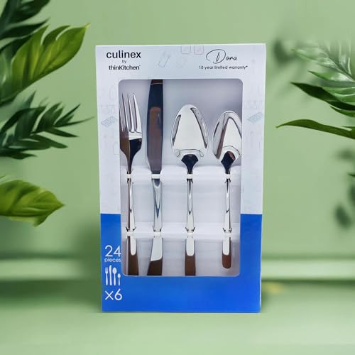 Image of Culinex Premium 18 /8 Stainless Steel, 20-Piece Cutlery Set | 6 All Purpose Spoon, 6 Fork, 6 Tea Spoon & 2 Table Knife | Silver Rustproof Flatware for Dining, Kitchen By thinKitchen