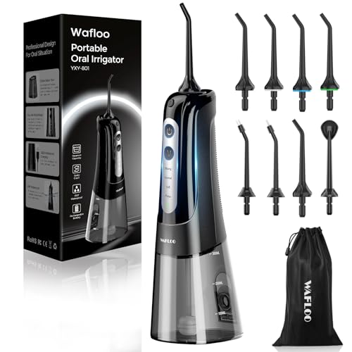 Cordless Water Dental Flosser for Teeth, with 8 Jet Tips, 300ML Tank Oral Irrigator Portable with 4 Modes IPX7 Waterproof Rechargeable Water Floss for Home Travel, Adults Teeth Cleaning (Black)