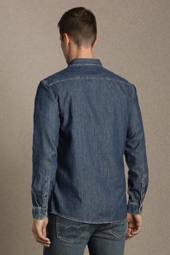 Image of Louis Philippe Men's Slim Fit Classic Denim Wash Stylized Fashion Full Sleeve Casual Shirt