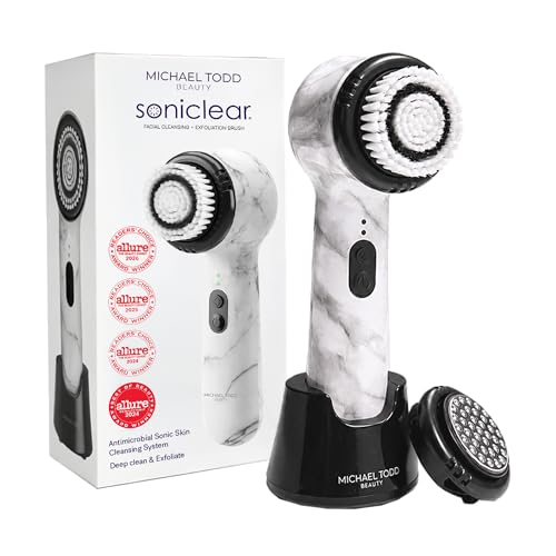 Michael Todd Beauty Soniclear Allure 2024 Best of Beauty Winner Facial Cleansing + Exfoliation Brush System with Antimicrobial Protected Bristles, 4 speeds, Serum Infusion Head + Travel Case