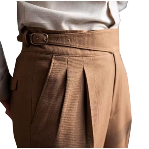 Cotton Dress Pants for Men Classic Vintage High Waist Trendy Suit Pants Pleated Front Trousers Office Casual Fashion3