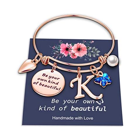 Yoosteel Bracelets Gifts for Girls Teen Girls - Rose Gold K Initial Bracelets for Teen Girl Gifts Trendy Stuff Expandable Bracelets for Teen Girls Butterfly Christmas Birthday Gifts for Teen Girls Cover
