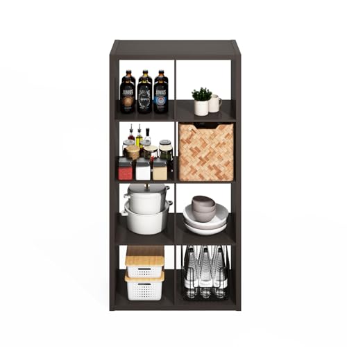 Image of Furinno HERMITE 8-Cube Kitchen Island, Extra Thick Coffee Bar, Dark Oak