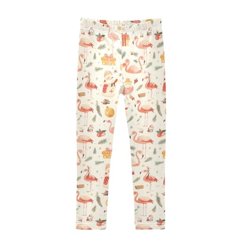 Christmas Flamingo Red Hat Kids Baby Girls Basic Leggings Casual High Waisted Activewear Gym