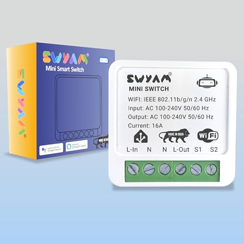 Image of Home Assistant-Compatible Mini 2-Way WiFi Smart Switch by SWYAM | Made in India | Electrical Safety Features | Local Automation & Scene Control | No Hub Required | 16A Load Support | 1 Year Warranty
