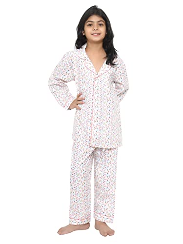 Image of Girls Premium Cotton Full Sleeves Printed Nightsuit Set | Collar Style Night Dress for Girls | Soft & Breathable Pajama Set | Trendy Kids Sleepwear & Nightwear