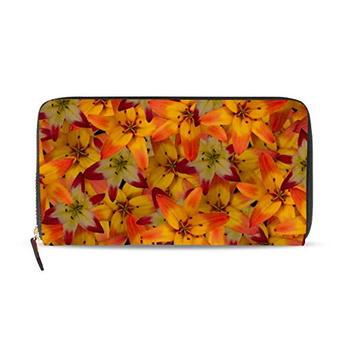 Portefeuille long en cuir pour femme fermeture éclair motif lys un cadeau raffiné