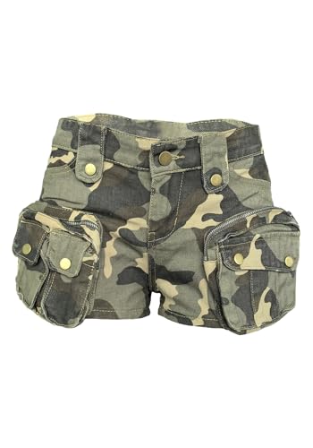 HuiSiFang Women\'s Camo Cargo Shorts High Waist Stretchy Jean Shorts with Pockets