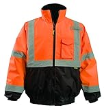 OccuNomix LUX-350-JB-BOXL High Visibility 2-in-1 Quilted Black Bottom Bomber Jacket with Zip-Out Quilted Liner and 7 Pockets, Class 3, 100% ANSI Polyester, X-Large, Orange