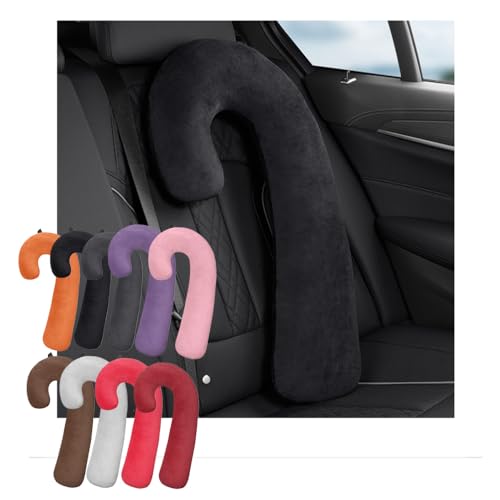 後部座席の車旅行枕 長距離旅行, 車用 多機能 抱き枕 もちもち クッション J型, J字型リクライニング抱き枕, 頚部サポート ネックパッド 枕 寝姿勢をサポート 車中泊 グッズ ドライブ 子供 大人 高齢者 汎用 ((2個),(ブラック))