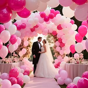 Image of Pink White Balloons 100pcs 12 inch Hot Pink Pastel Pink White Balloons with 2 Ribbon for Mother's Day Valentine's Day Girl's Woman's Birthday Bridal Shower Wedding Party Decorations