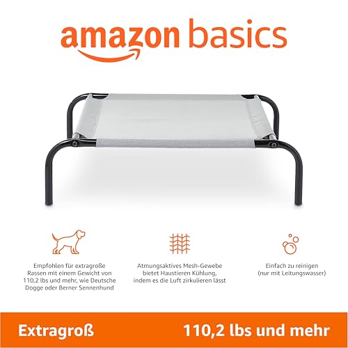 Amazon Basics Kühlendes erhöhtes Hund Haustierbett, XL, Grau, L 153 x B 94 x H 23 cm