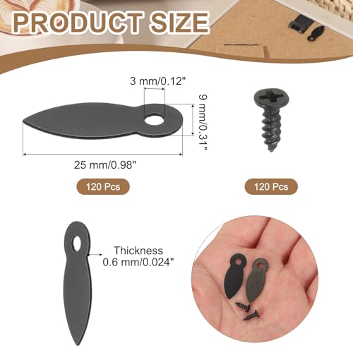 Image of uxcell 120pcs Picture Frame Backing Clips, 0.98 inch Photo Frame Turn Buttons Fasteners Hardware Corner Clip with 120pcs Screw for Hanging Pictures Craft Drawings, Melon-Seed Shaped Black