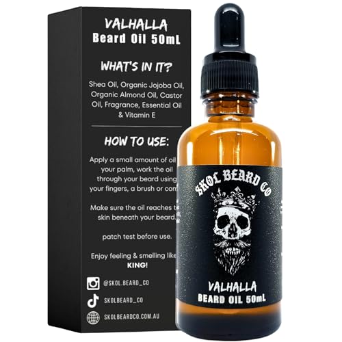 Skol Beard Co Premium Beard Oil in Valhalla, 50mL | Infused with Jojoba, Almond, and Essential Oils for a Soft, Healthy Beard Hair Growth