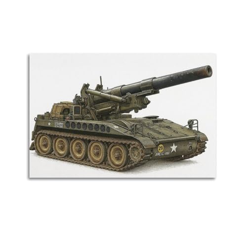 OKNGB Póster de armas de la Segunda Guerra Mundial M110 autopropulsado, póster decorativo de lienzo para pared e impresión artística moderna para decoración de dormitorio familiar, 12 x 18 pulgadas