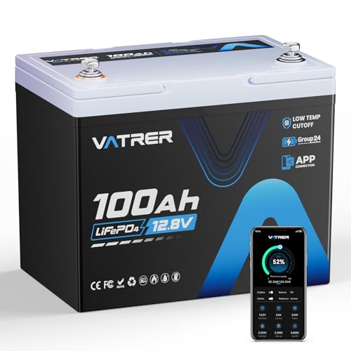 Image of 12V 100Ah Group 24 Lithium Deep Cycle Battery with APP Monitoring, 150A BMS Rechargeable LiFePO4 Battery, Low /High Temp Cutoff, 1.92kW Max Load Power for Trolling Motor, RVs, Boats, Off-Grid,Home,etc.