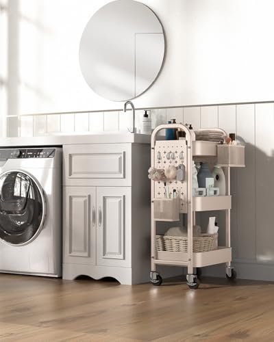 ALVOROG Carrinho de rodinhas de 3 níveis com pegboards DIY Carrinho utilitário de metal com alças de