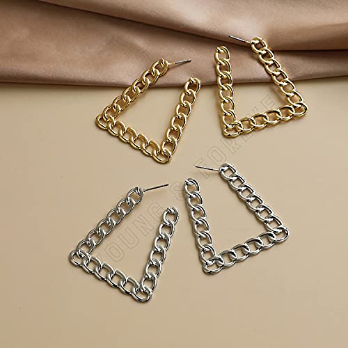 Image of Young & Forever Gift Stainless Steel Curb Chain Hoop Earrings for Women Big Hoop Dangle Earring for Women Trapezoid Earrings Thin Geometric Hoop Earrings