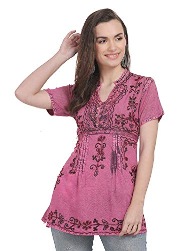 Image of Women's Rayon Pink Embroidery Top