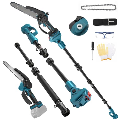 Scie à perche sans fil de 20,3 cm et mini tronçonneuse 2 en 1, élagueuse électriques sans balais compatibles avec Makita 18 V batterie (non batterie) avec perche d'extension de 2 m, chaîne