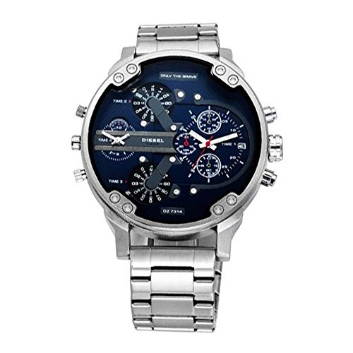 Emilyisky Hombres de Moda de Acero Inoxidable Reloj de Pulsera de Cuarzo analógico Pulsera para Hombre Relojes de Gran tamaño Reloj mecánico automático Plata