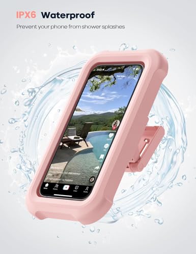 Image of Lamicall Waterproof Shower Phone Holder - Women Girls Shower Bath Cellphone Accessories, Shower Walls & Surrounds Phone Mount Stand, Christmas Bathroom Case Gift Gadget for iPhone, 4-7 inch Phones, Pink