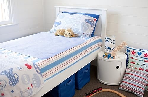 ComfortCare, Washable Waterproof Mattress Protector/ Absorbent Incontinence Pad/Bedwetting Sheet Without Tucks -Single bed Pack of 2, Blue, one in use, one as spare.