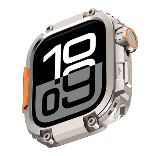 Ya en manzanajugosa.com: Amizee 2 in 1 Metál Armor Funda Compatible con Apple Watch Series 11/10 46mm with Contraportada, Militar Grado Protector Escabroso Protección Carcasa para iWatch 46mm, Titanio/Naranja