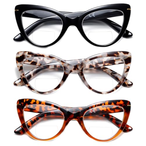 Image of 3 Pack Bifocal Cat Eye Reading Glasses for Women Oversized Blue Light Blocking Computer Readers