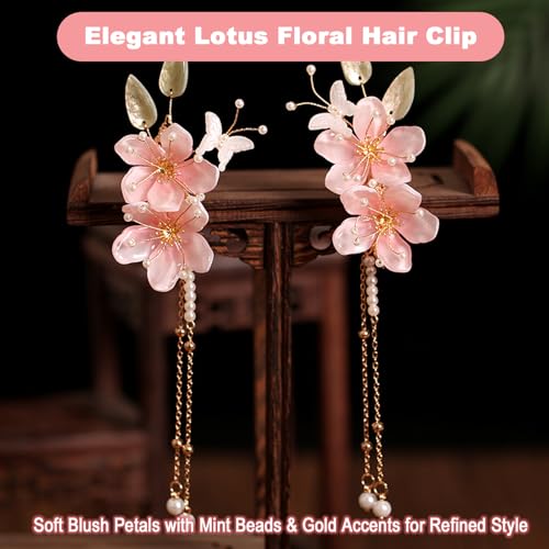 NIIIYTYB 2 piezas clips de cabello flor de loto rosa miniatura 3