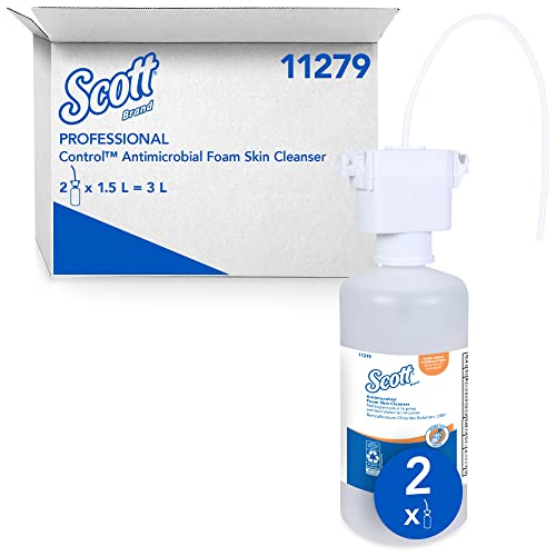 Scott Professional Antimicrobial Foam Skin Cleanser (11279), 1.5 L, Foaming, Clear, No Fragrance Added, Counter-Mount Hand Soap Refills, 0.1% Benzalkonium Chloride, (2 Bottles)