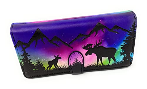 Shag Wear Moose Scene Aurora Borealis Large Animal Wallet for Women and Teen Girls Vegan Faux Leather 7