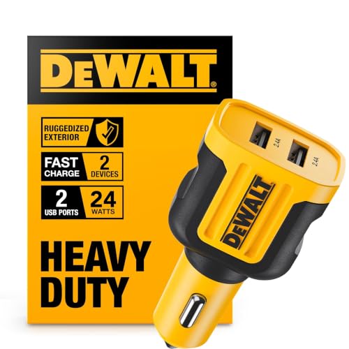 Image of DEWALT Heavy Duty 24W USB Car Charger Adapter, Cigarette Lighter Adapter USBA Charger, Fast Charging Car Lighter USB Adapters, Cell Phone Automobile Chargers for iPhone, Samsung Galaxy, iPad