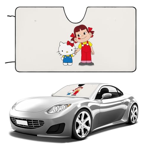 ペコちゃん ハローキティ フロントサンシェード かわいいデザイン 遮光&断熱効果 車用サンシェード 130x70cm 140x76cm 吸盤 紫外線対策 日除け 夏 キャラクター アニメ グッズ 雑貨 かわいい おしゃれ 車内