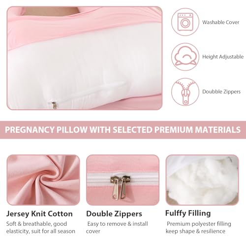 Image of Amagoing Pregnancy Pillow, 57 Inch U Shaped Maternity Full Body Pillow for Sleeping, Support for Women with Hip, Leg, Back Pain, Washable Jersey Cover, Gift for Pregnant Women (Pink)