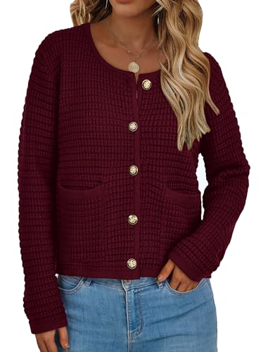 PRETTYGARDEN Women Knit Cardigan Sweaters Fall Fashion Long Sleeve Open Front Button Down Trendy Casual Jacket Winter Clothes