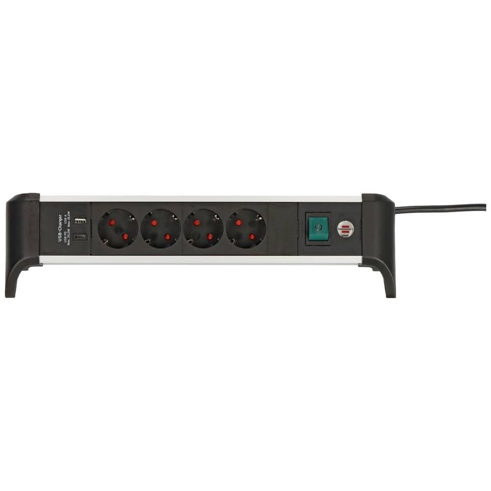 Brennenstuhl ALU-Office-Line regleta enchufes Power Delivery con USB Tipo C y 4 Tomas de Corriente (1x USB A, con Interruptor, Carga rápida, Fabricado en Alemania) | 1 x USB Power Delivery tipo C para carga de trabajo, 1 x USB-A, fabricado en Alemania