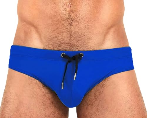 Men's Quick Dry Swimming Trunks Briefs Solid Swimwear Boxer Swimsuit Underwear with Elastic Drawstring