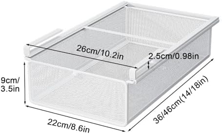 Under Shelf Storage Basket - Metal Spice Rack Organizer for Kitchen & Bathroom - Compact Pull-Out Tray for Drawer & Cabinet - Space-Saving Pantry Solution (White, Small)
