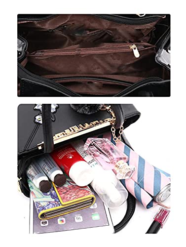 Women Soft Synthetic PU Leather Female Contrasting color Fur ball Totes Clutches Shoulder Diagonal Crossbody Bags4