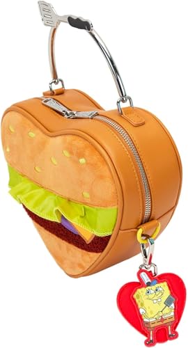 Loungefly Nickelodeon Spongebob Krabby Patty Heart Plush Crossbody Bag w/Detachable Charm Accessory | Made with Love2