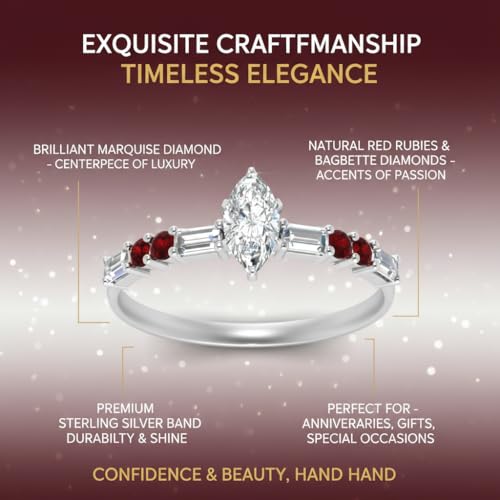 Image of 925 Sterling Silver Marquise Cut Simulated Diamond Vintage Classic Engagement Ring Wedding Band Matching Jewelry for Women, Promise Ring Set US Size 4-12
