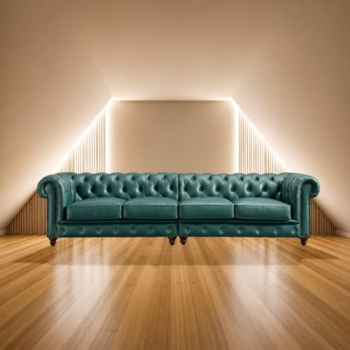 Image of Modern Classic Design Leatherette Luxury Chester Sofa Set with Button Tufted, Sofa for Living Room Home, Office, Hotel, Bar, Reataurant, and Lobby (Tel Green, 4 Seater Sofa)