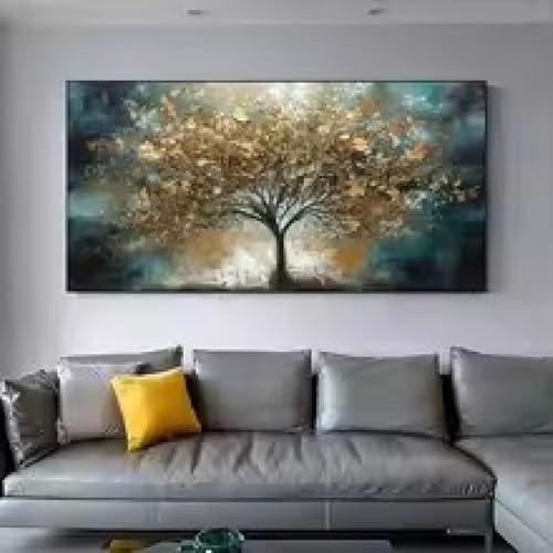 Art mural arbre d'hiver doré pour décoration salon moderne chic - 2