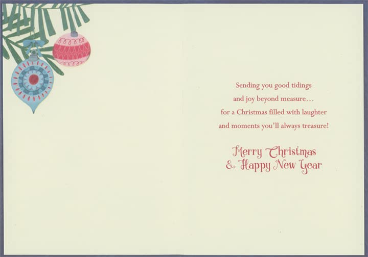 Designer Greetings Blue and Pink Ornaments Hanging from Long Hooks Christmas Card for Nephew