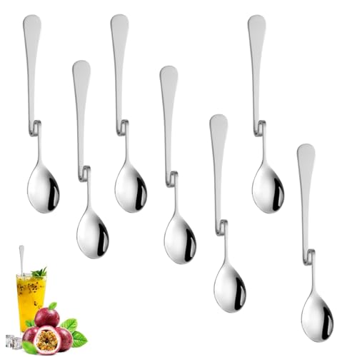 Lot de 7 Cuillère Confiture Cuillère à Miel Suspendue Avec Poignées Incurvées Cuillères à Café Pliantes En Acier Inoxydable pour Thé Gâteau