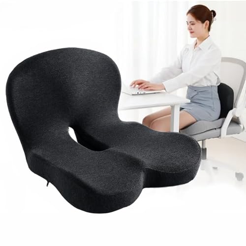Orthopedic Cushion for Car Chair Wheelchair Sitting Sciatica Memory Foam Seat Cushion with Lumbar Support Pillow Instant Relieve Pressure on Back Hips Tailbone Improves Sitting Posture (1 Black)