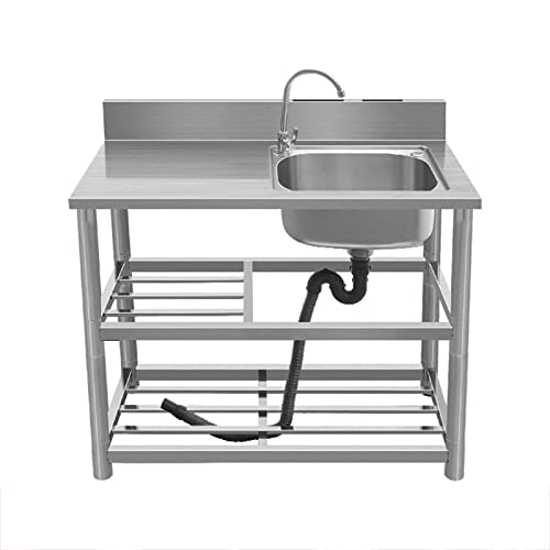 SFNIOKFG Fregadero al Aire Libre para Lavar, Cocina Comercial de Acero Inoxidable, Fregadero para Camping, para lavandería/Patio/Garaje, con Banco de Trabajo y estantes de Almacenamiento do