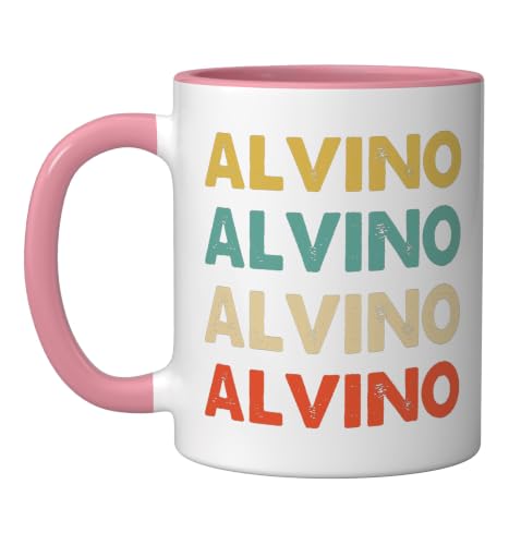 Alvino Name Ceramic Mug, Pink/White